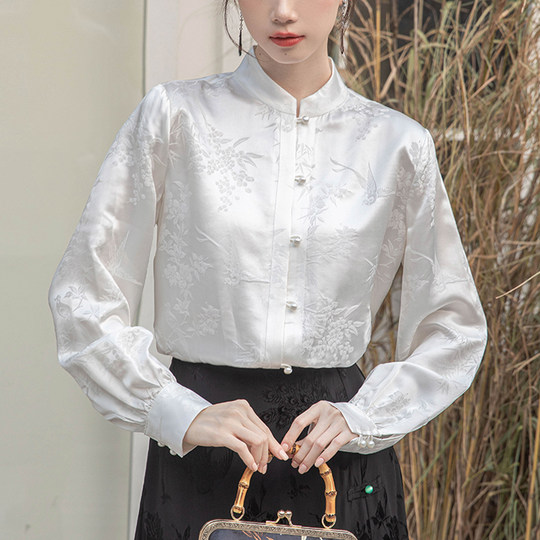 Nuevos tops de estilo chino, camisas con cuello levantado para mujer