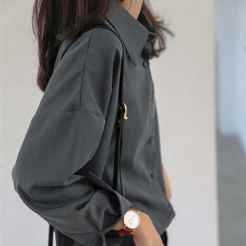 冷淡风垂感灰色女秋装宽松长袖衬衫 堇眉衬衫