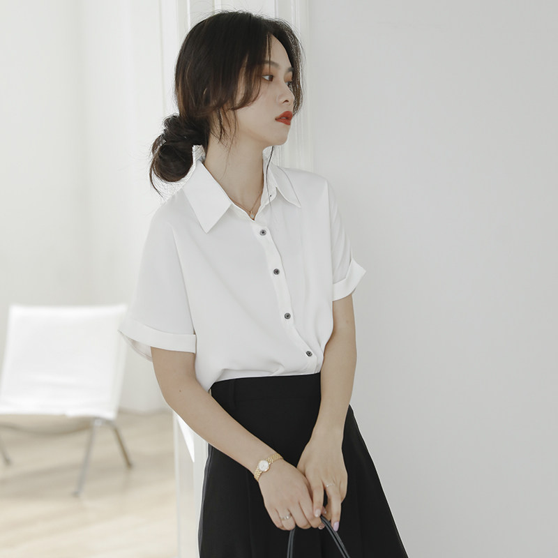 白色女夏短袖设计感小众港风衬衫 堇眉衬衫