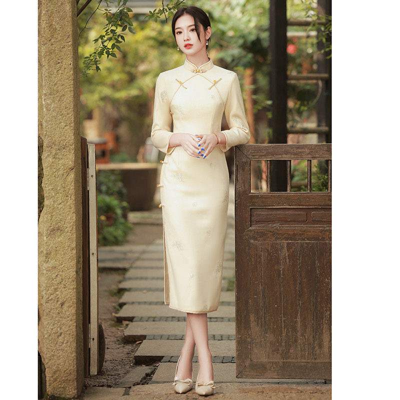 复古2021年新款改良长袖毛呢旗袍 惜淑旗袍