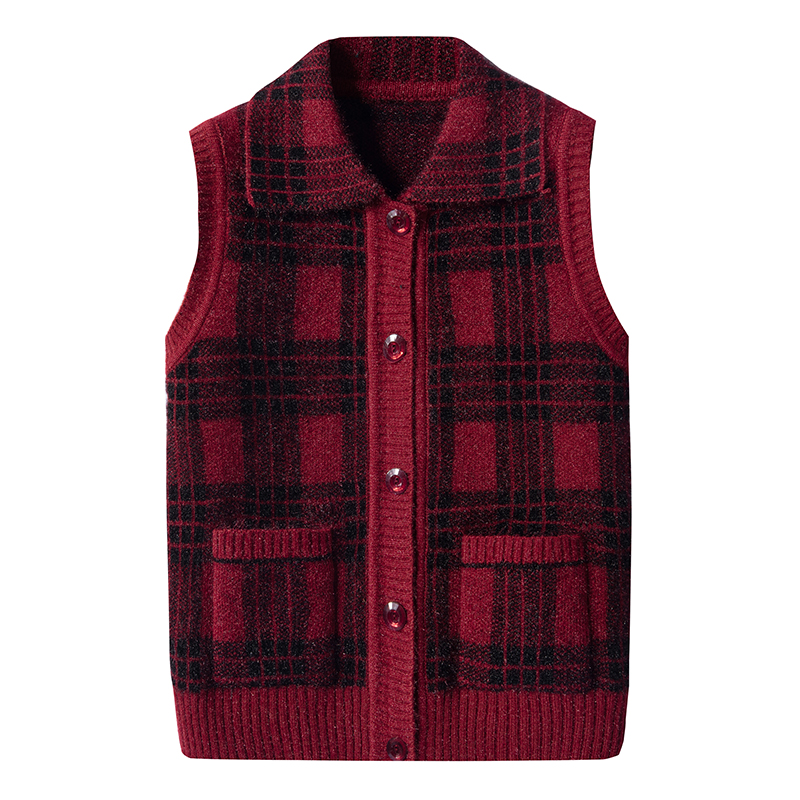 老人背心女春秋妈妈装针织马甲老太太坎肩奶奶毛衣开衫不起球外套 - 图0