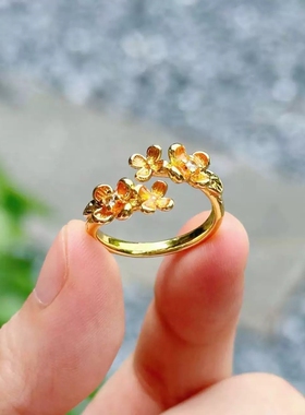 杭州正品金桂聚财戒指桂花镶钻招财指环景区文创礼品可调节对戒