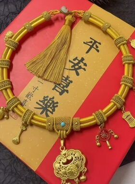 杭州正品宝宝周岁金锁项圈手工编织婴儿长命锁项链满月抓周礼物