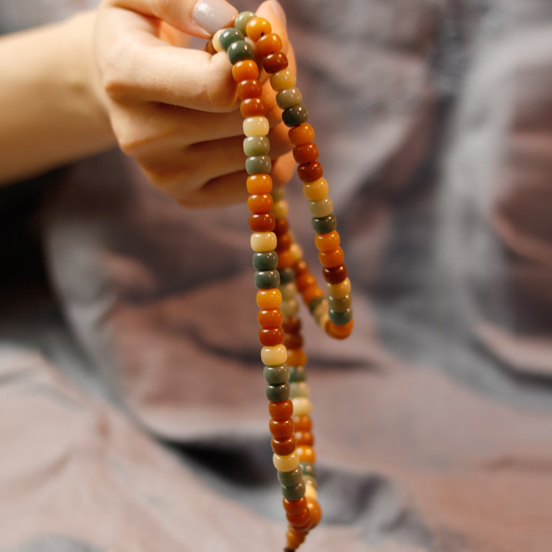 风化白玉菩提根多宝珠手链项链阴皮桶珠苹果珠佛珠手串108颗男女 尚学习吧