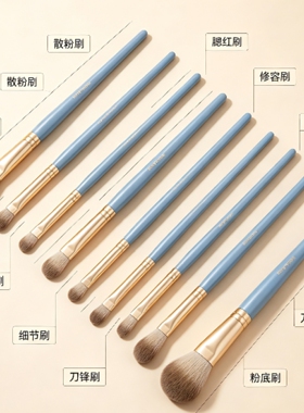 9支蓝金化妆刷套装 初学者全套软毛眼影刷腮红刷散粉刷修容刷美妆
