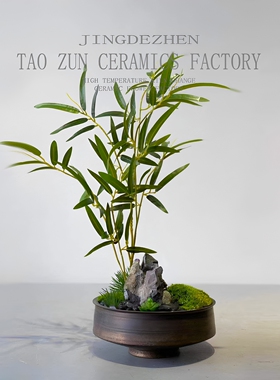 复古风仿金属陶瓷笔洗工具插花盆
