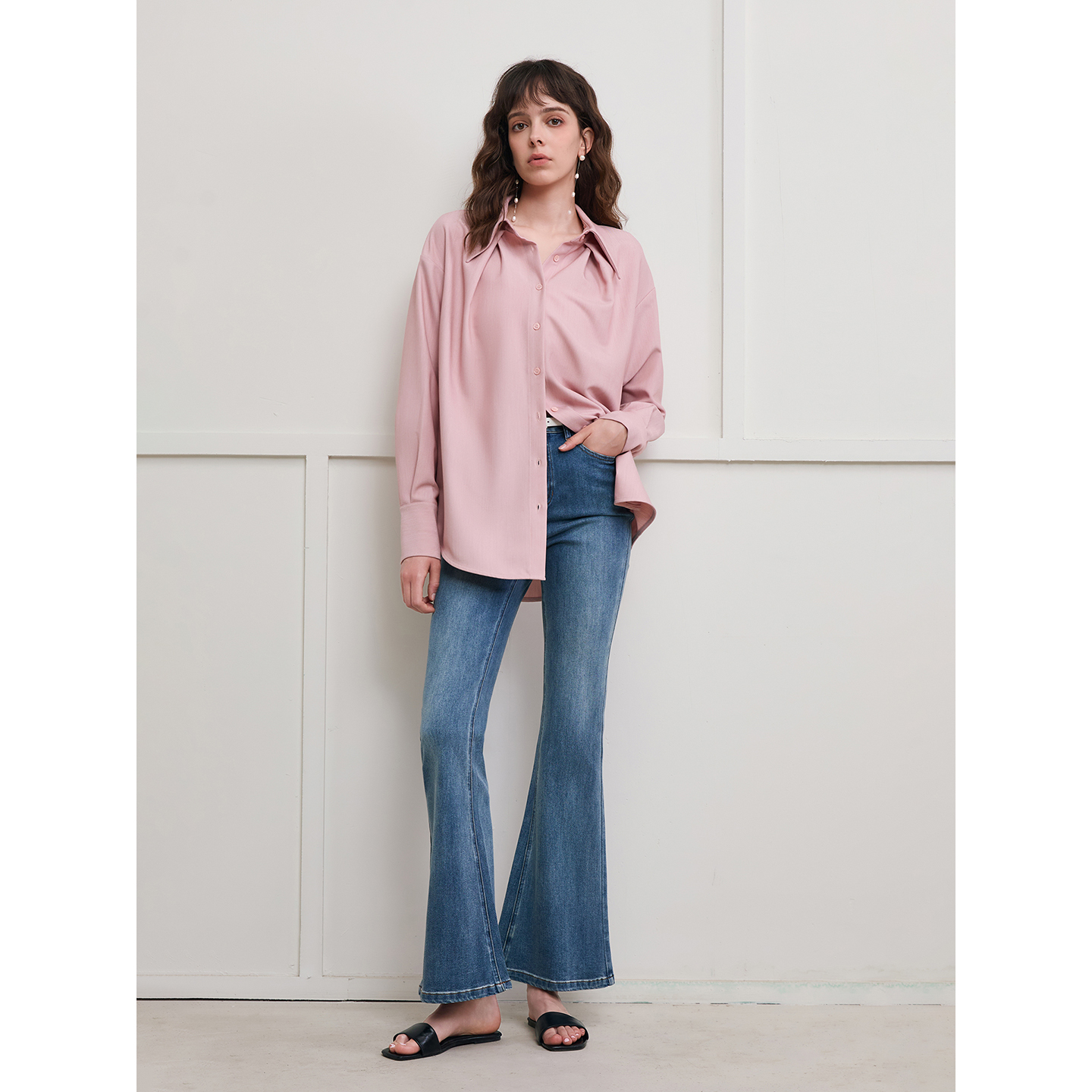 Garbociaga龙喜儿 乌龙蜜桃 高级设计感叠穿衬衣前襟压褶衬衫1237 - 图2