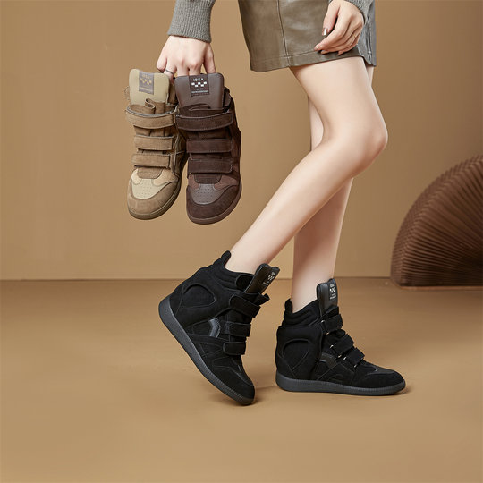 工厂原单撤柜内增高6.5cm真皮高帮鞋女秋季复古休闲时尚小白鞋潮