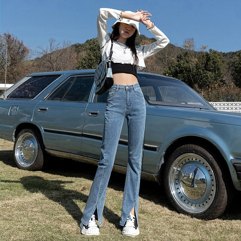 开叉微喇女2022夏新款紧身牛仔裤 skykingdom牛仔裤