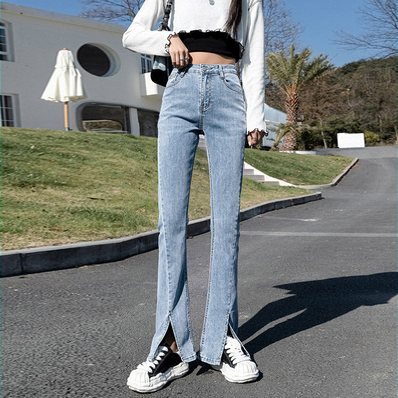 开叉微喇女2022夏新款紧身牛仔裤 skykingdom牛仔裤