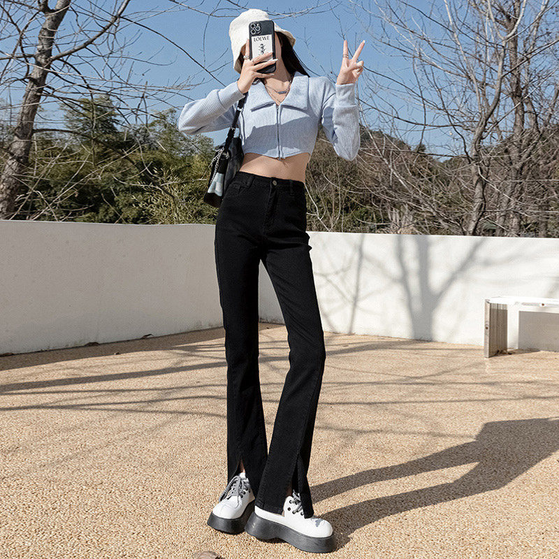 开叉微喇女2022夏新款紧身牛仔裤 skykingdom牛仔裤