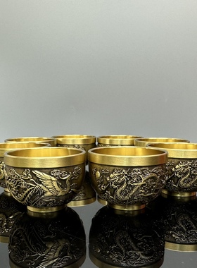 高品质新款黄铜龙凤杯高档茶杯主人杯水杯龙纹杯创意手工家用摆件