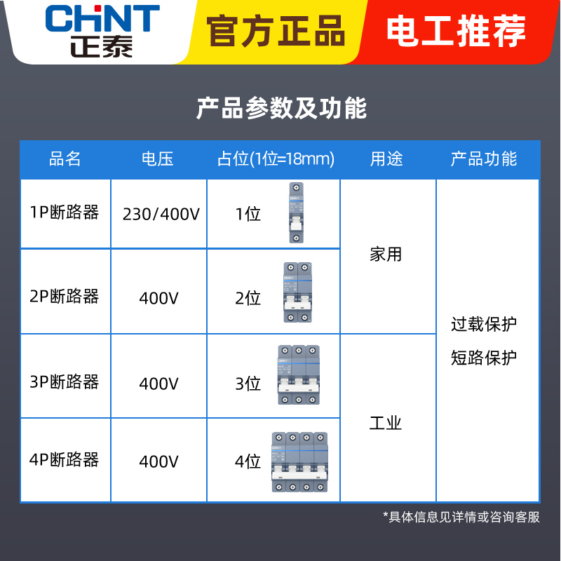 正泰空气开关NB3小型断路器63A总空开家用1P短路保护2P空调电闸黑 - 图1