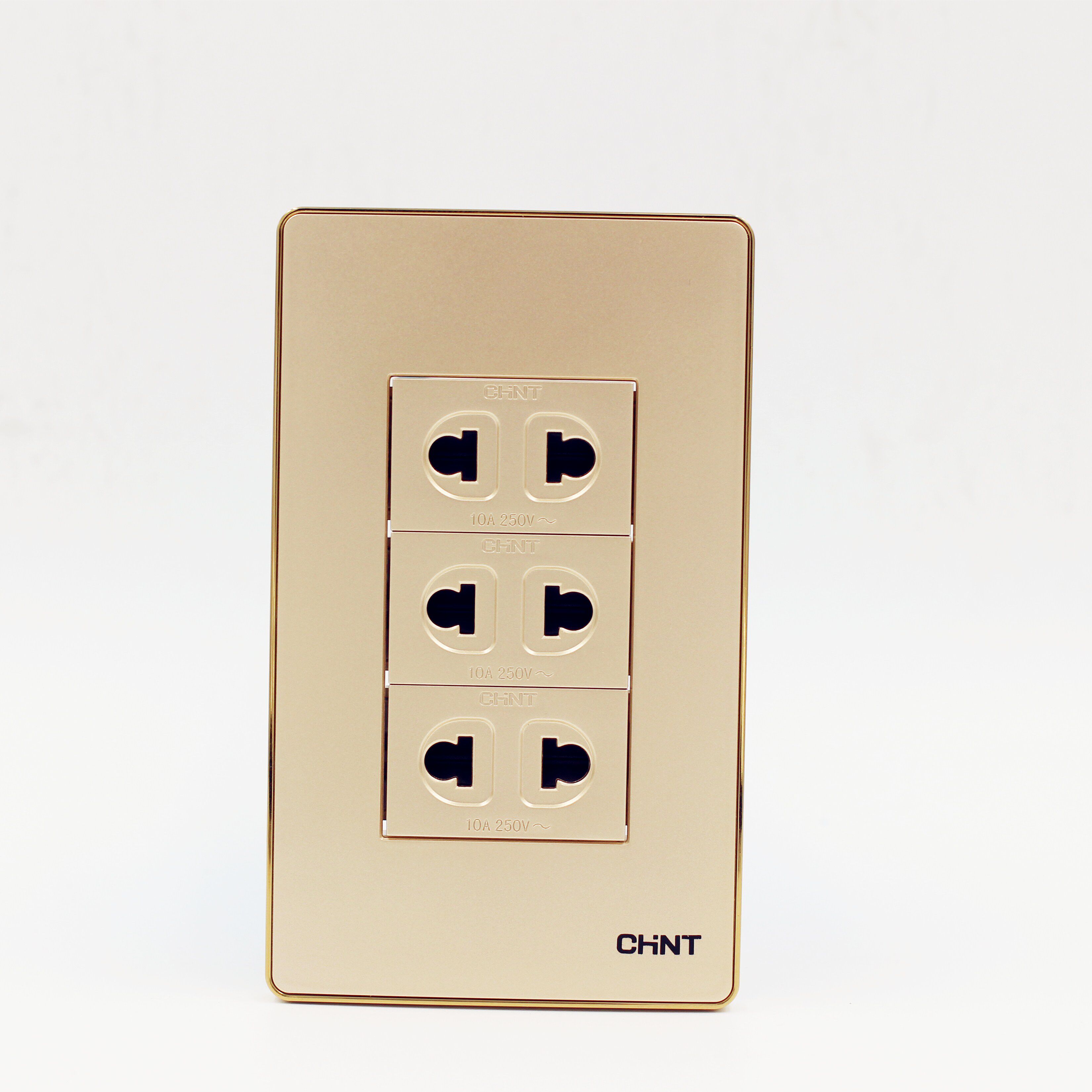 正泰墙壁开关插座120型电源插座六孔插座 new9e香槟金二二二插