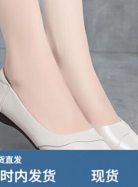 奶奶鞋女平底春秋新款浅口方头妈妈温柔风仙女鞋软底法
