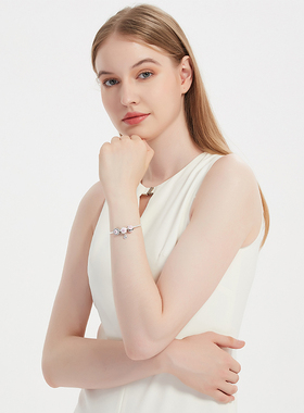 潘家银手链女纯银木兰花滴胶饰品