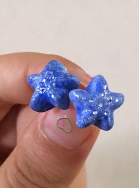 猫三秋|手工蓝染海星耳钉f136钛合金耳钉银盔清冷质感耳钉