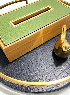 现代简约中古风样板间售楼处客厅茶几软装托盘套装摆件法式轻奢风