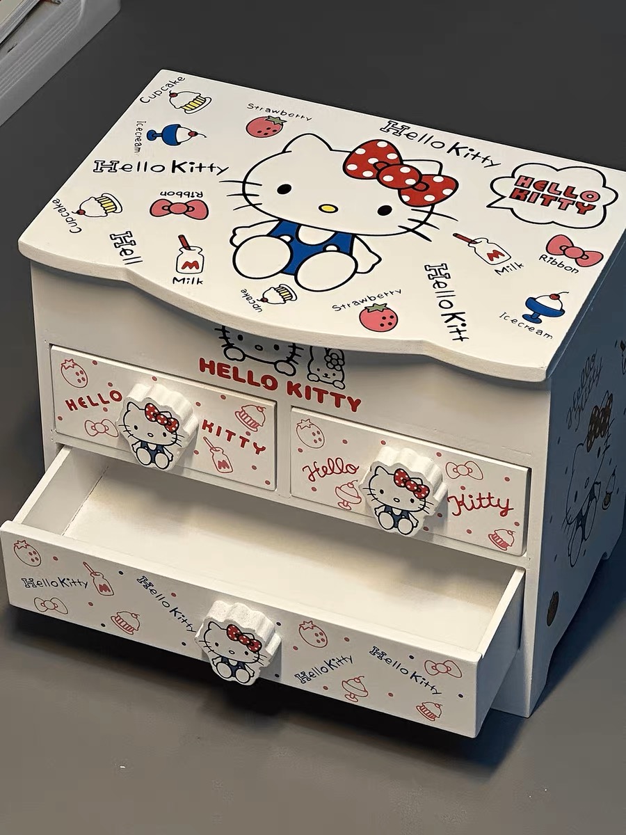 生日礼物hellokitty收纳盒带镜kt猫童趣女孩寝室首饰盒书桌收纳 - 图0