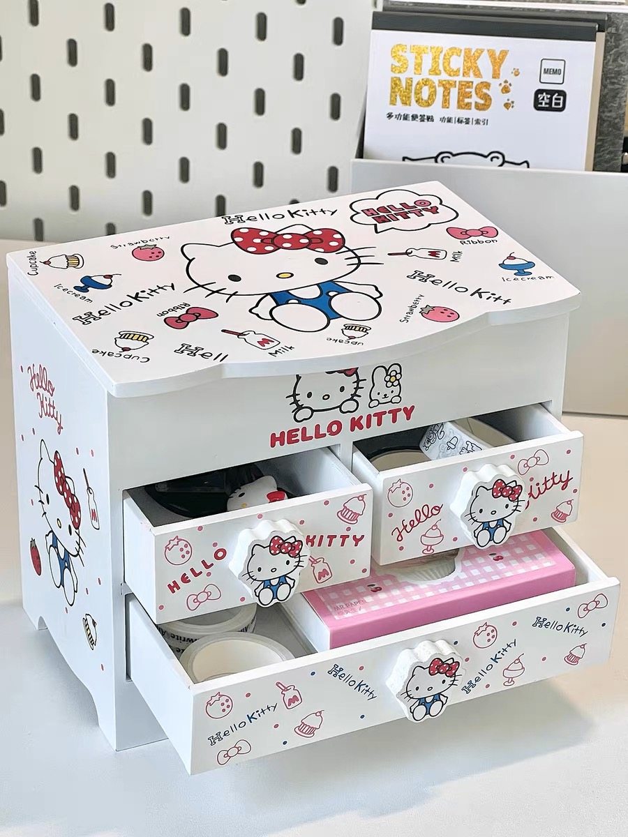生日礼物hellokitty收纳盒带镜kt猫童趣女孩寝室首饰盒书桌收纳 - 图1