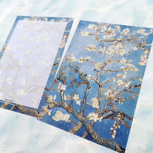 梵高的花竖版信笺纸名画精致信纸合集杏花鸢尾花玫瑰花向日葵复古 - 图0