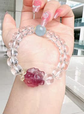 天然白水晶海蓝宝萤石凤九手串闺蜜礼物清新ins新款饰品小众