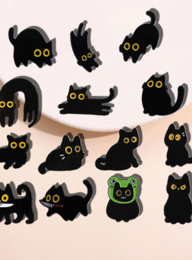 黑色猫咪系列胸针ins潮金属徽章百搭创意简约学生书包装饰徽章