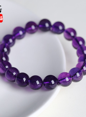 天然乌拉圭紫水晶圆珠手链深紫水晶手串时尚手链