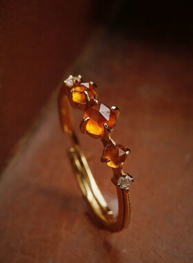 《幻日》日系橘橙色石榴石戒指女ins高级感复古气质宝石活口指环