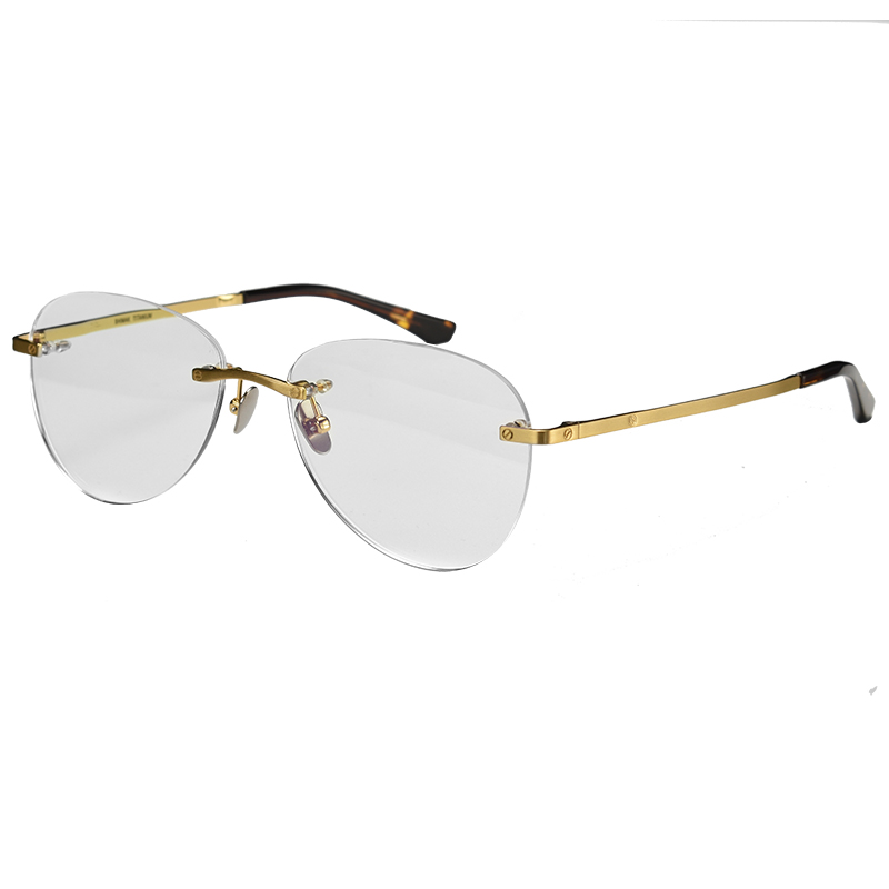 超轻复古无框眼镜框男款大脸纯钛近视飞行员式个性蛤蟆镜架防蓝光 - 图3