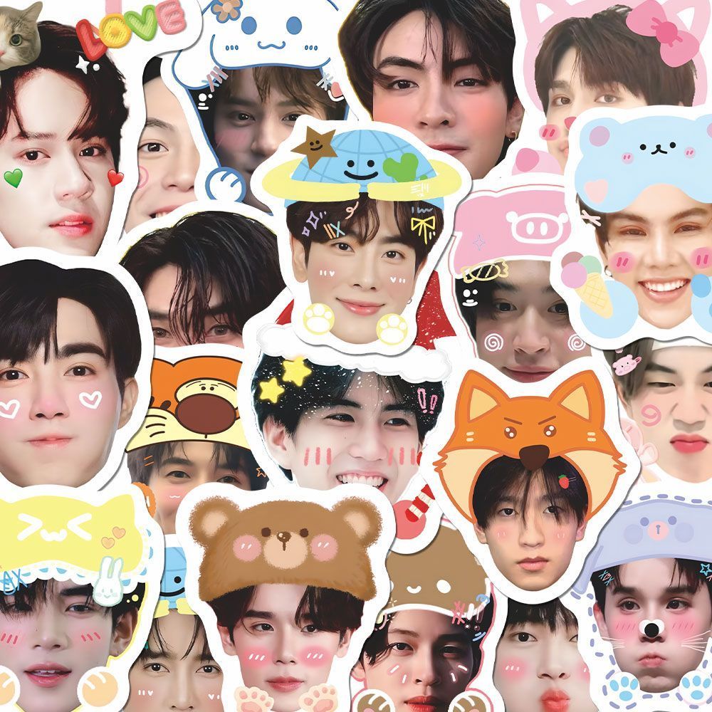 160张GMM涂鸦大头贴泰兰德女孩鸡家群像Jimmysea明星周边笔记贴画 - 图2