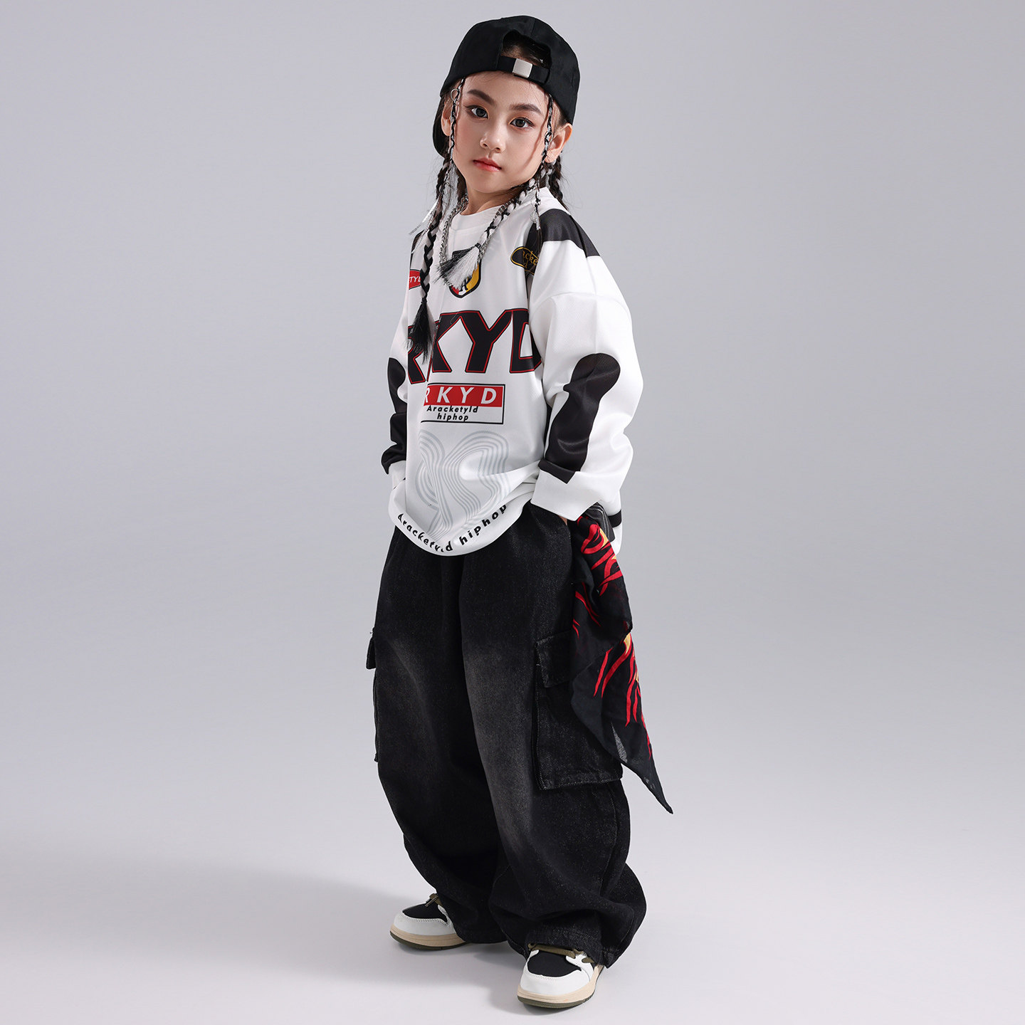 迪克家童装hiphop街舞儿童潮服印花长袖牛仔裤子嘻哈风演出服套装,淘宝优惠券,粉丝福利购,淘宝优惠卷