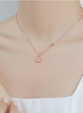 纯银锁骨链爱心真钻项链黑色珍珠