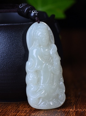 新疆和田玉羊脂玉白玉青白玉吉祥站观音吊坠男女士款挂件玉坠玉佩