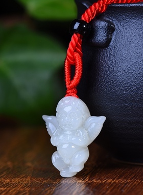 新疆和田玉羊脂玉白玉青白玉天使玉石吊坠男女款挂件玉坠玉佩收藏