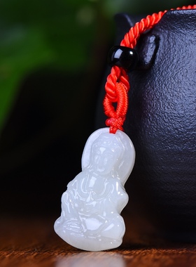 新疆和田玉羊脂玉白玉青白玉如意观世音吊坠男女士款挂件玉坠玉佩