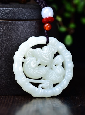 新疆和田玉羊脂玉白玉青白玉鸳鸯戏水平安牌吊坠男女挂件玉坠玉佩