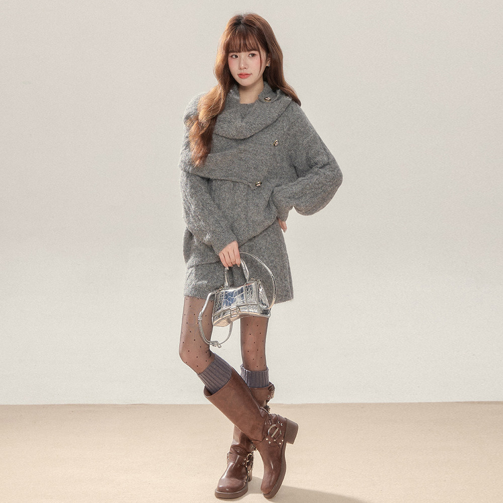 CROWCAIM时尚套装麻花针织毛衣短裤围脖三件套26春季新款官方授权,淘宝优惠券,粉丝福利购,淘宝优惠卷