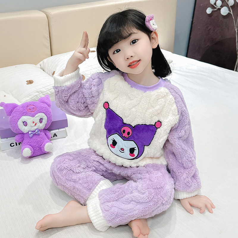女童睡衣女孩秋冬装2025新款网红儿童草莓熊宝宝珊瑚绒冬款家居服 - 图1