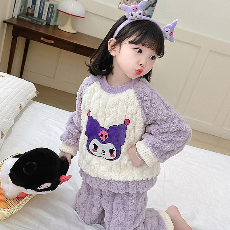 儿童睡衣女童宝宝秋冬加厚保暖可爱家居服女孩套头珊瑚法兰绒套装,淘宝优惠券,粉丝福利购,淘宝优惠卷