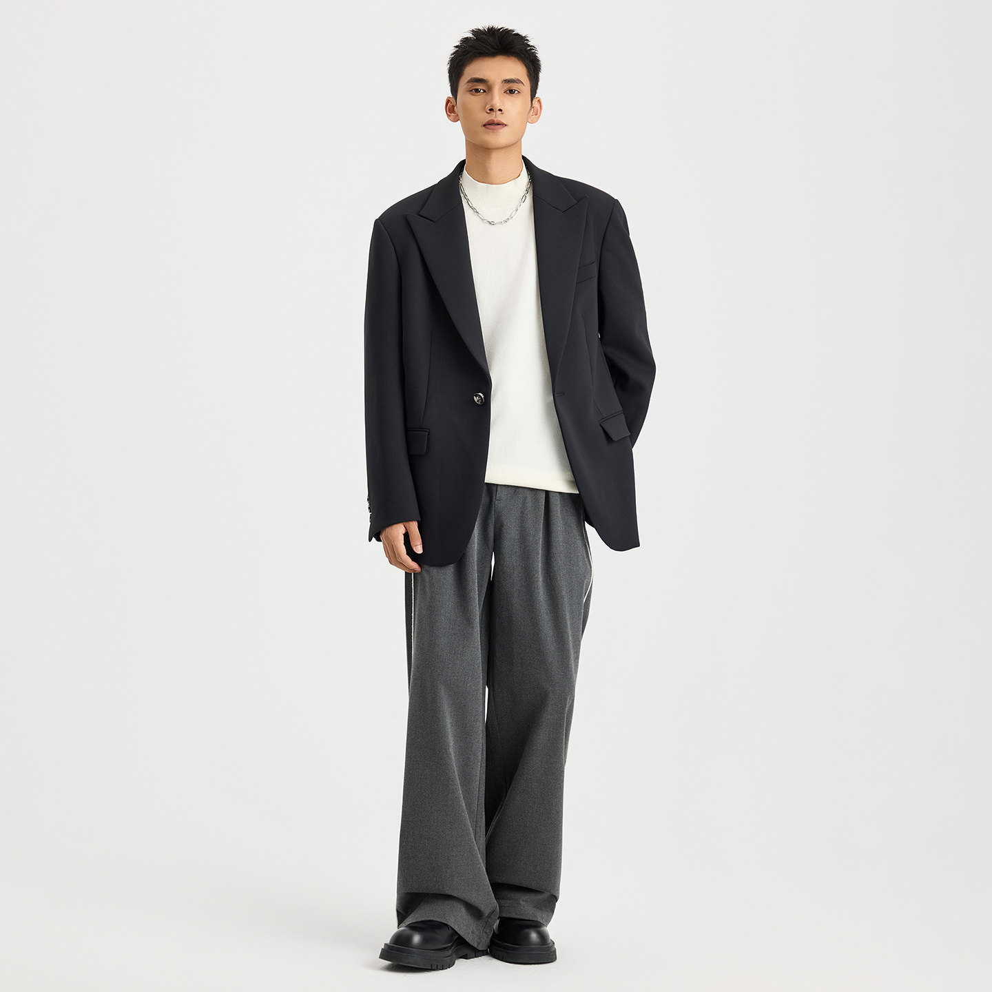 CHAN MONTH痞帅西装外套男秋季新潮牌高级感黑色正装宽松休闲西服,淘宝优惠券,粉丝福利购,淘宝优惠卷