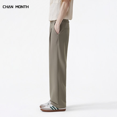 CHAN MONTH夏季垂感休闲西裤男宽松直筒百搭基础款薄阔腿休闲长裤 - 图0