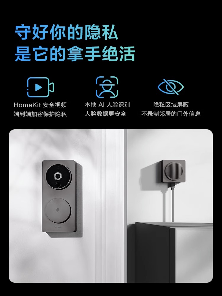 Aqara绿米智能可视门铃G4电子猫眼监控摄像头家用免打孔HomeKit - 图0