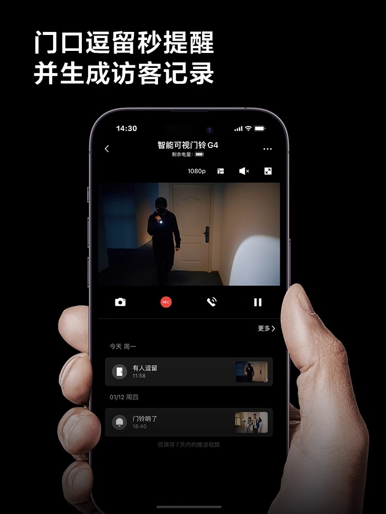 Aqara绿米智能可视门铃G4电子猫眼监控摄像头家用免打孔HomeKit - 图1