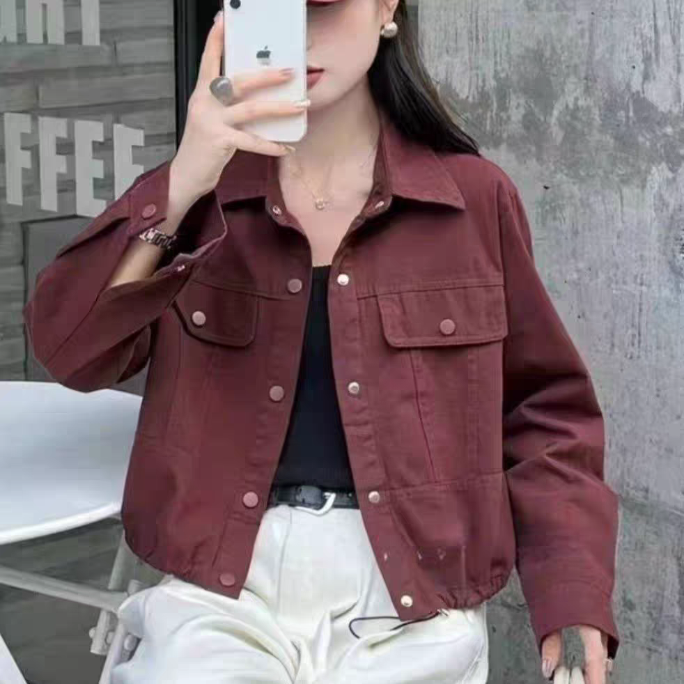 网红春季女装短款纯棉衬衫外套女春季新款韩版宽松百搭开衫夹克 - 图3