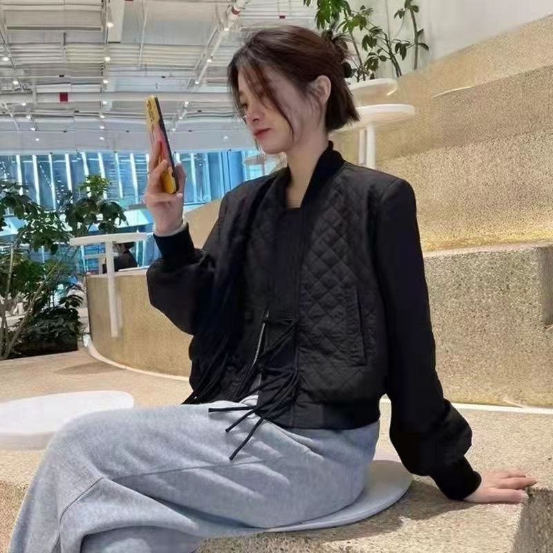 设计感小众菱格盘扣外套女春款高级感棒球服短款加厚夹克上衣棉服-图1