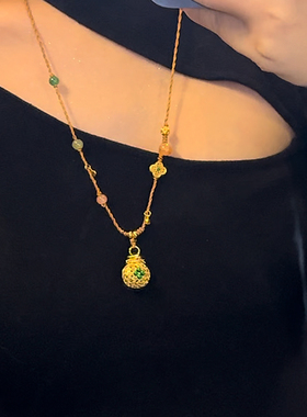 新中式◆国风八宝罗盘毛衣链葫芦福袋吊坠项链女款配饰金色编织绳