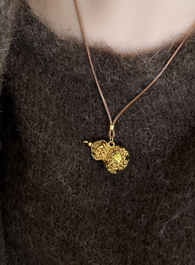 福至◆古法沙金琳琅吉祥墩墩象鎏金木马葫芦吊坠轻奢麂皮绳项链