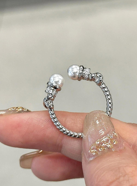 S925纯银珍珠戒指女中古风高级感