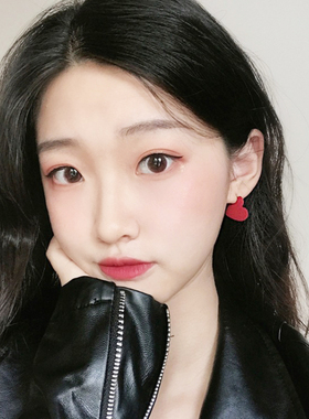 925纯银耳环韩国红色爱心iu同款